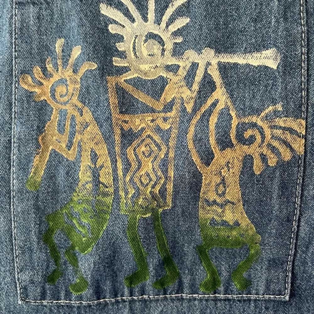 Cactus California Vintage Denim Dress Hand- Painted Kokopelli & Cactus Sz Large - Picture 12 of 16